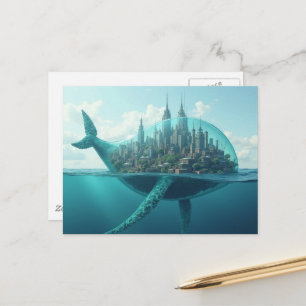Surreal Whale City Postcard