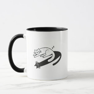 Surreal White Cat Sleeping with Awake Black Shadow Mug