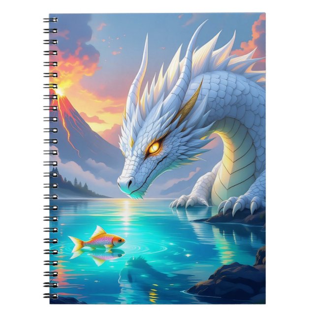 Surreal White Dragon and Gold Fish Notebook (Front)