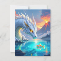 Surreal White Dragon and Gold Fish