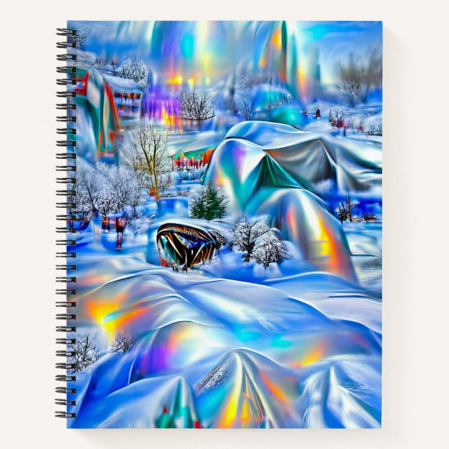 Surreal Winter Wonderland with Iridescent Lights Notebook (Front)
