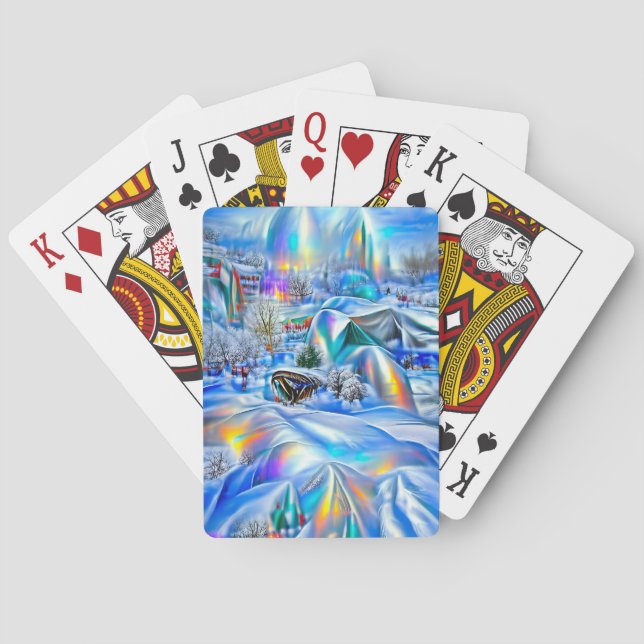 Surreal Winter Wonderland with Iridescent Lights Playing Cards (Back)