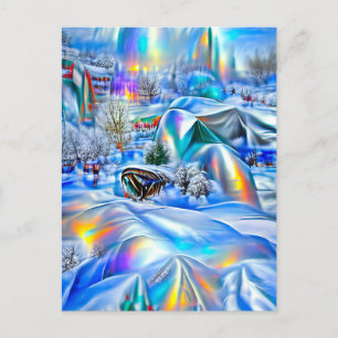 Surreal Winter Wonderland with Iridescent Lights Postcard