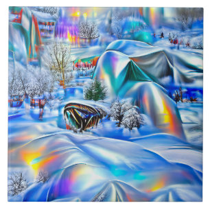 Surreal Winter Wonderland with Iridescent Lights Tile
