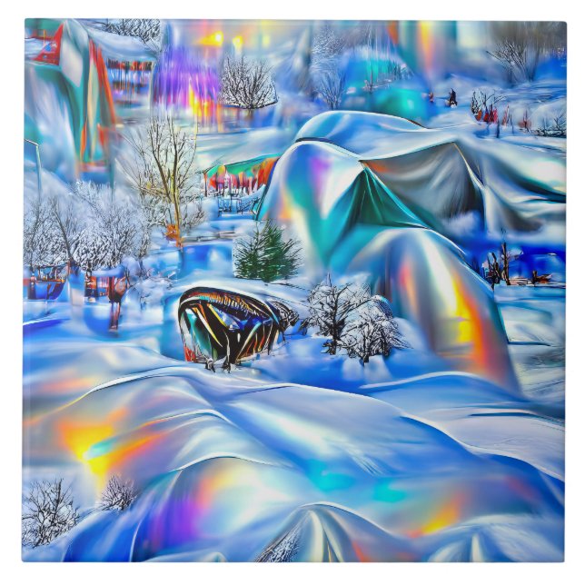 Surreal Winter Wonderland with Iridescent Lights Tile (Front)