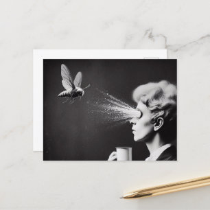 Surreal Woman and Bee Morning Coffee Postcard