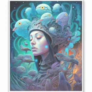 Surreal Woman Birds Visionary Art