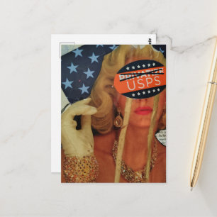 Surreal Woman Cries Gold Tears Collage Postcard