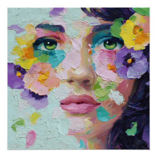 Surreal Woman Floral Eyes Petals Wind Wall Art
