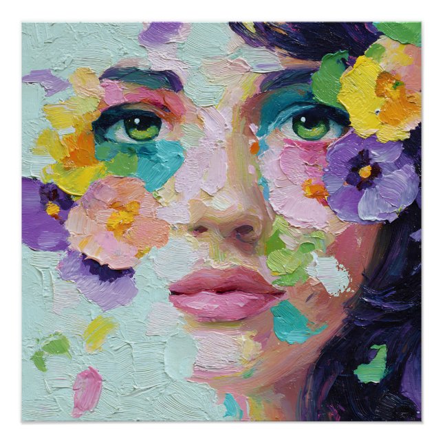 Surreal Woman Floral Eyes Petals Wind Wall Art (Front)