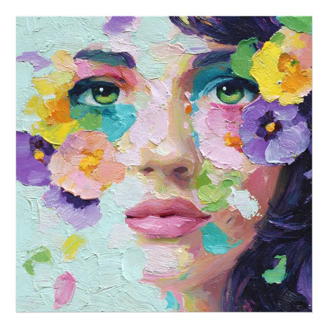 Surreal Woman Floral Eyes Petals Wind Wall Art (Front)