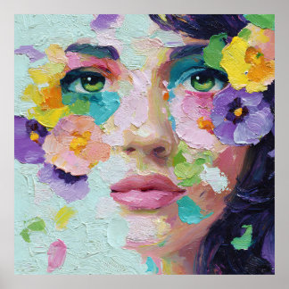 Surreal Woman Floral Eyes Petals Wind Wall Art