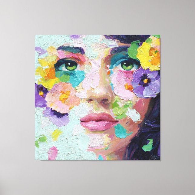 Surreal Woman Floral Eyes Petals Wind Wall Art (Front)