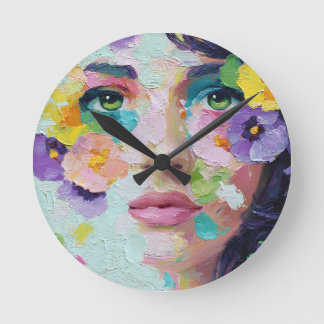 Surreal Woman Floral Eyes Petals Wind Wall Art Round Clock