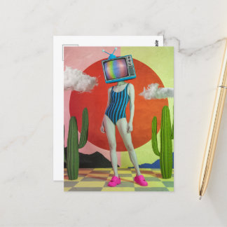 Surreal Woman in a Swimsuit with TV on Her Head Postcard
