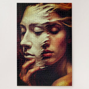 Surreal Woman Portrait with Painted Mask Jigsaw Puzzle
