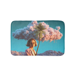 Surreal Woman with Palm Tree Bath Mat