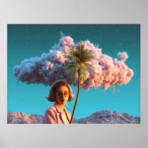 Surreal Woman with Palm Tree Poster