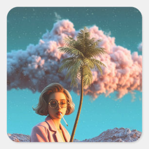 Surreal Woman with Palm Tree Square Sticker