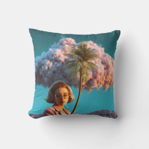 Surreal Woman with Palm Tree Throw Pillow