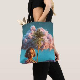 Surreal Woman with Palm Tree Tote Bag