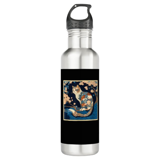 Surrealism Japanese Painting Neva Masquerade cat 710 Ml Water Bottle (Front)