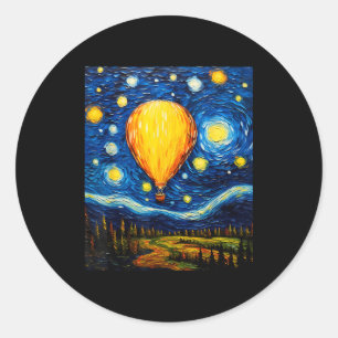 Surrealism Starry Night Hot Air Balloon  Classic Round Sticker