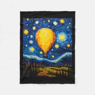 Surrealism Starry Night Hot Air Balloon  Fleece Blanket