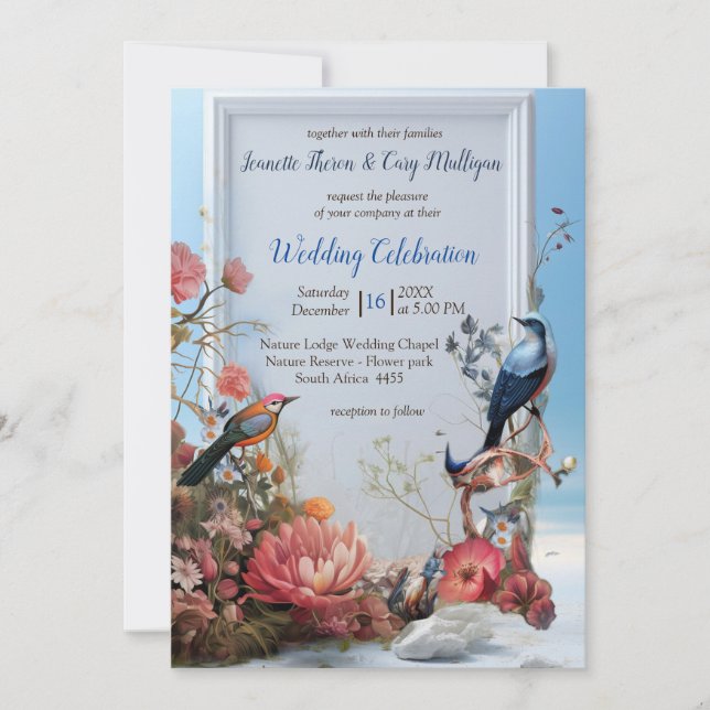 Surrealist Art with Flowers & Birds Invitation (Front)