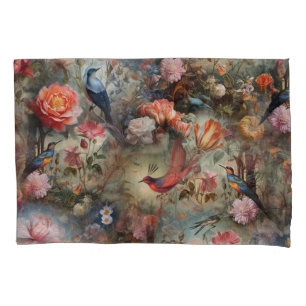 Surrealist Art with Flowers & Birds Pillowcase
