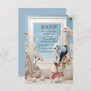 Surrealist Art with Flowers & Birds RSVP Card