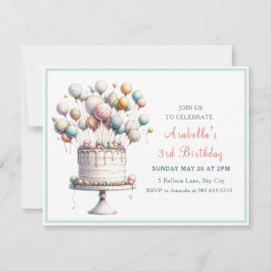 Surrealist, Cute Balloons and Birthday Cake Invitation