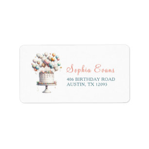 Surrealist, Cute Balloons & Birthday Cake Address Label