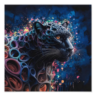 Surrealist Digital Watercolor of a Black Panther Photo Print