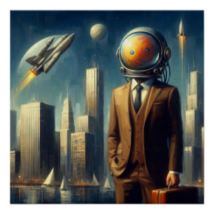 Surrealist Space Man Poster