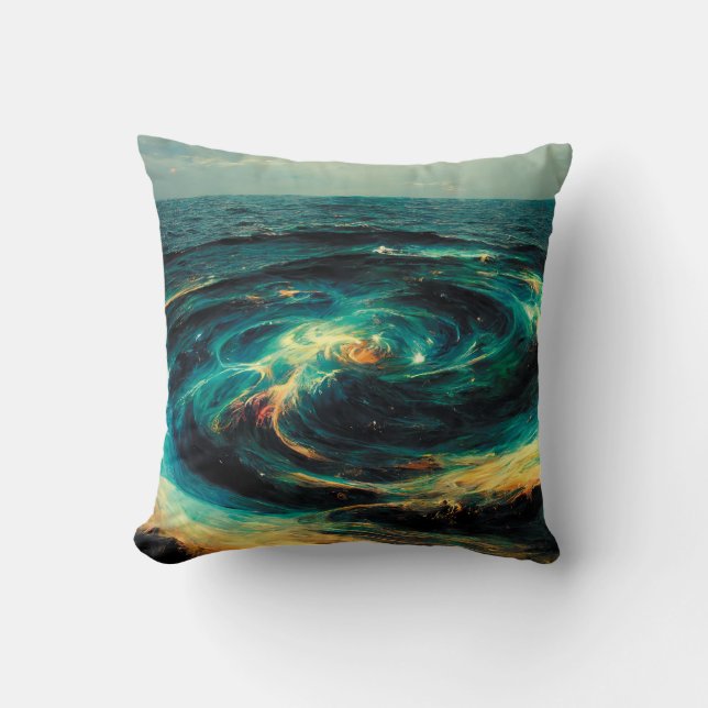 Surrealistic Art | A Galaxy Of Ocean Throw Pillow (Front)