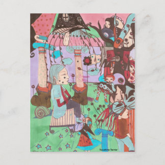 surrealistic drawing by faustine , postcard