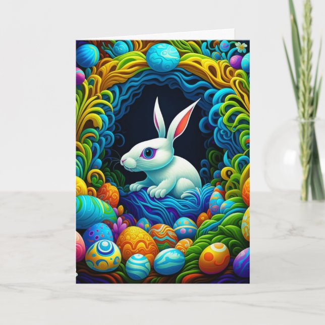 Surrealistic Easter Bunny with Eggs Holiday Card (Front)