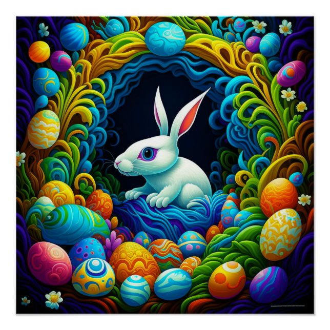 Surrealistic Easter Bunny with Eggs Poster (Front)