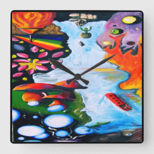 Surrealistic Fantasy Mushroom Wonderland Square Wall Clock