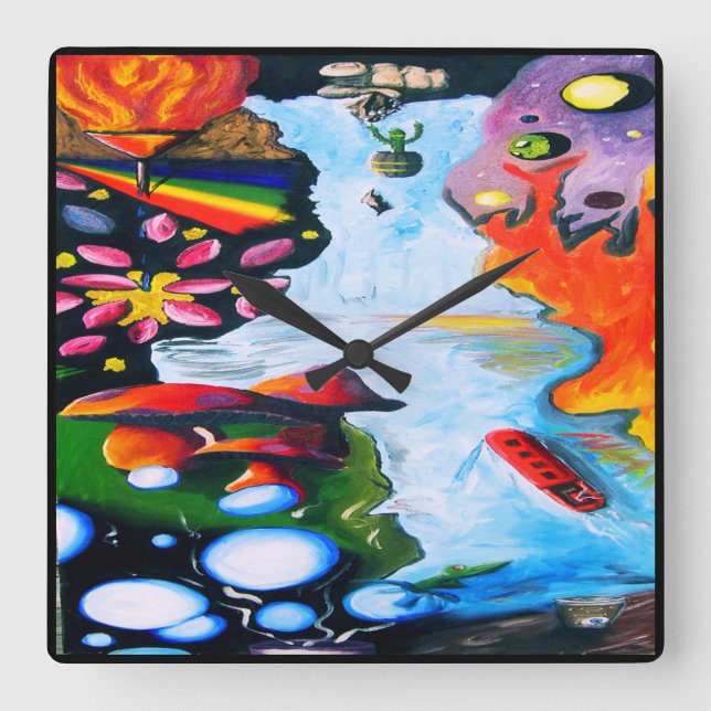 Surrealistic Fantasy Mushroom Wonderland Square Wall Clock (Front)