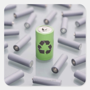 Surrounded by smaller grey batteries. square sticker