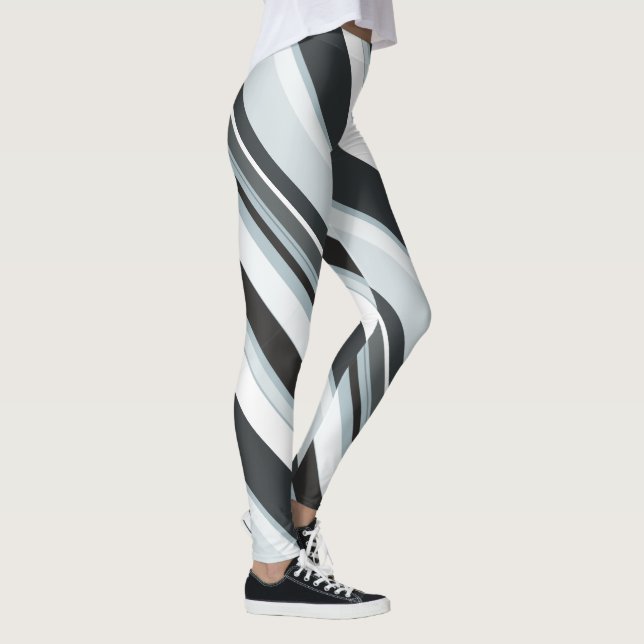 Surrounding Monotone Contemporary Diagonal Stripes Leggings (Right)