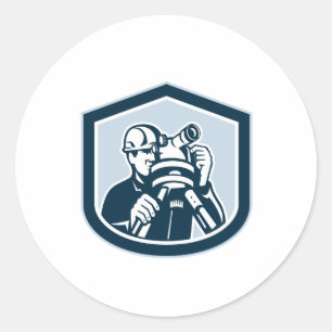 Surveyor Surveying Theodolite Shield Retro Classic Round Sticker