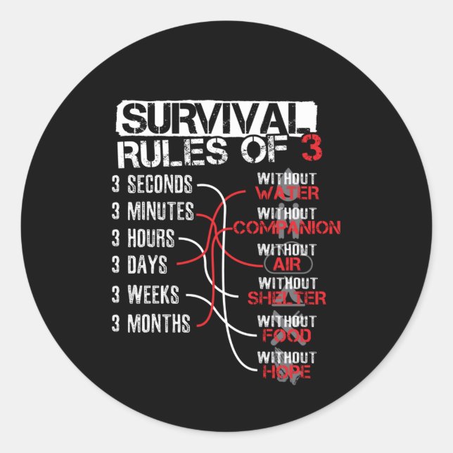 Survival Rules of Three - Wilderness Quiz Classic Round Sticker (Front)