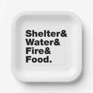 Survival (Shelter & Water & Fire & Food.) Paper Plate