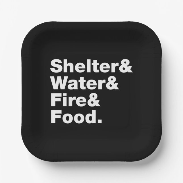 Survival (Shelter & Water & Fire & Food.) Paper Plate (Front)