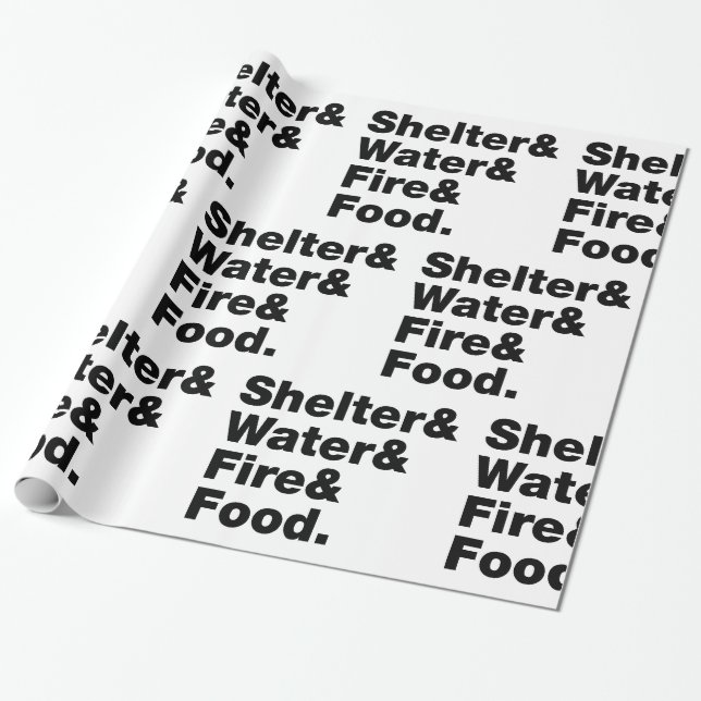Survival (Shelter & Water & Fire & Food.) Wrapping Paper (Unrolled)