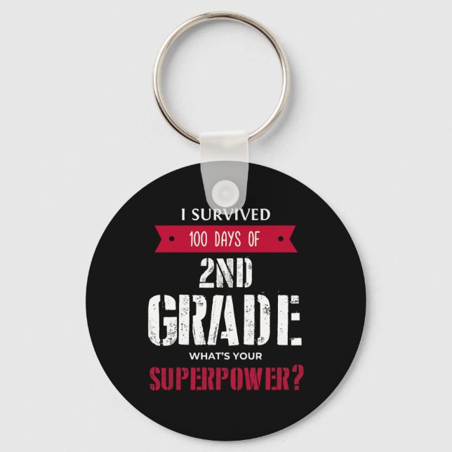 Survived 100 Days Of 2nd Grade Superpower  Keychain (Front)