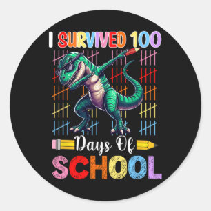 Survived 100 Days Of School Cute Colourful Dabbing Classic Round Sticker